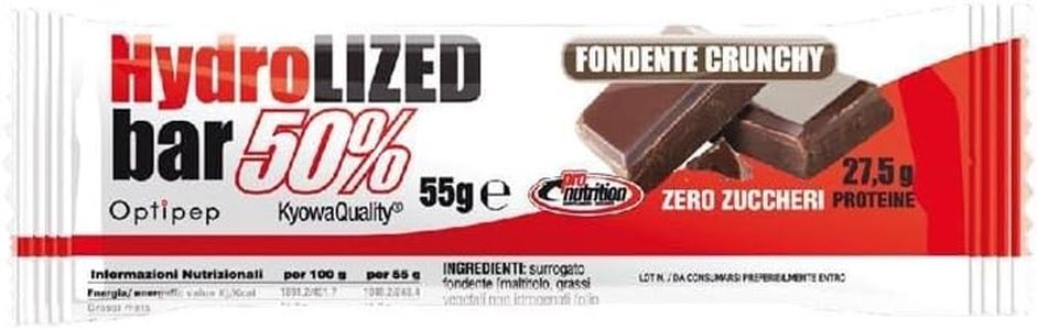 HYDROLYZED BAR 50% [BARRETTA DA 55 G] - barrette proteiche zero zuccheri (FONDENTE CRUNCHY, BOX DA 24 BARRETTE)