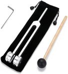 128Hz Tuning Fork, with Storage Bag and Silicone Hammer, Frequency Healing Device, Suitable for Meditationand Sound Therapy (Silver)