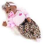 The Magic Toy Shop Bibi Doll - 17" Realistic Reborn Handmade Sleeping/Open Eyes Black Baby Girl Boy Doll with Pacifier and Milk Bottle (Ethnic Open Eyes Girl)