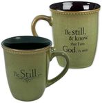 Christian Art Gifts Stoneware Scripture Coffee and Tea Mug 13 oz Inspirational Bible Verse Mug for Men and Women: Be Still – Psalm 46:10 Lead-Free, Microwave and Dishwasher Safe, Sage Green