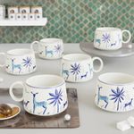 KIE Antique Alive Blue Bagh Cup Beautiful Handcrafted Colorful Ceramic Coffee Tea Cups - Best Gift for Friends/Relatives |Tea Cups with Print (Set of 6,120 ML, Microwave Safe)