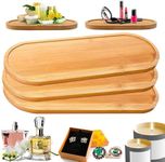 3 Pack Bamboo Vanity Trays - 28cm x 10cm Vanity Trays for Bathroom, Dresser, Countertop - Rounded Edges Wooden Trays for Food, Coffee, Snacks, Tissues, Candles (Oval Shape)