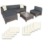 TecTake® Rattan Garden Lounge Set Including 4 Chairs, 1 Stool, 1 Table and 2x Cushions upholstery, Modular Sectional self assembly sofa. Garden furniture for Patio, Garden, Balcony - grey
