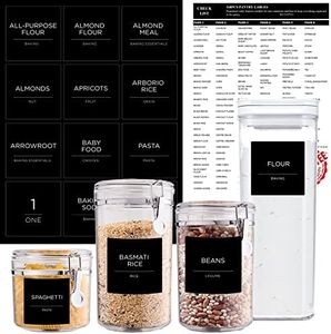 168 Pantry Labels, Prefdo Minimalist Farmhouse Waterproof Preprinted Food Name Stickers + Numbers for Kitchen Organization Storage Containers, Jars & Canisters (Black)