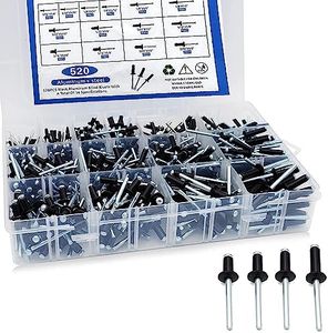 520PCS Aluminum Blind Rivets. 14 Sizes Black Rivet pop Rivet Combination kit (3/32 "1/8" 5/32 "3/16")