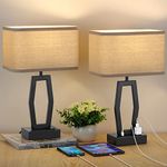 Bedside Lamps with USB Ports and AC Outlet, Touch Control Table Lamp for Bedroom 3-Way Dimmable Nightstand Lamps Set of 2 with for Living Room Dorm Office, LED Bulbs Included