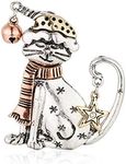 RareLove Cute Cat Santa Costumes Ring Bell Christmas Pins and Brooches Two Tone Rose Gold Silver Plated Alloy Holiday Animal Jewelry for Women Girls, Metal, no gem style