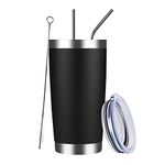 MEWAY 20oz Tumbler Cup Double Wall Vacuum Insulated Travel Mug Bulk, Stainless Steel Tumblers with Lid and Straw, Durable Powder Coated Coffee Cups for Cold & Hot Drinks (Black, 1)