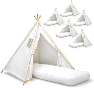 6 Pack Teepee Tent for Kids [Thickened] with Light String and Inflatable Airbed, Slumber Party Tents, Sleepover Tents Party for Girls Boys Indoor Outdoor (White)