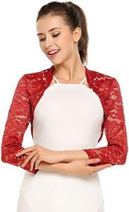 Zeagoo Women's 3 4 Sleeve Bolero Shrugs Crochet Lace Open Cardigan, Pattern Red, 4X-Large Plus