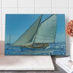 Ambesonne Nautical Cutting Board, Sailboat on The Sea Regatta Race Yacht and Windy Weather Competition Theme, Decorative Tempered Glass Cutting and Serving Board, Large Size, Blue White Brown
