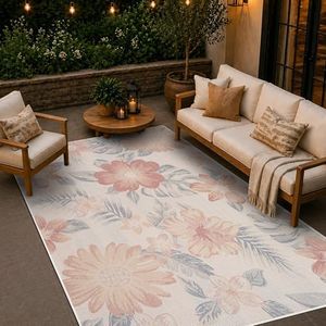 Loom&Crate Washable Indoor Outdoor Area Rug 12x15, Patio Rug, Cream Solene