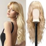 BARSDAR Long Blonde Wig With Bangs, 26 Inch Long Wavy Wig with Bangs for Women, Synthetic Blonde Hair Wigs, Natural Looking Daily Cosplay Party Halloween - Blonde