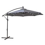 Neo 3M Garden Banana Outdoor Waterproof Freestanding Parasol LED Lights Hanging Cantilever Umbrella Sun Shade with Crank Handle Cross Base (Grey)