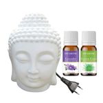 Ceramic Electric Buddha Aroma Diffuser Home Fragrance Night Lamp Light with Lemongrass, Lavender Aroma Oil 10ml