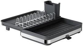 Gominimo Expandable Dish Drying Rack with Removable Cutlery Drainer and Utensils Holder, Adjustable Drainer Spout with 3 Position, Cutlery Storage - Black