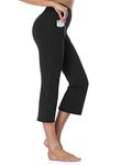 SAFORT 19" 21" 23" Inseam Regular Tall High Waist Capri Bootcut Yoga Pants with Pockets, Black, M