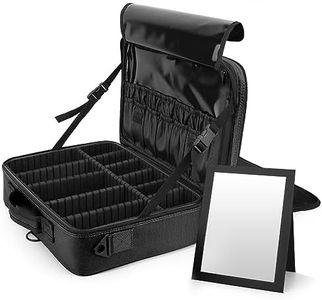 Luxspire Borsa Cosmetica con Specchio, Borsetto Cosmetico Portatile Professionale con Tracolla per Viaggio, Artisti Bagaglio Spazzole Borsa Bagaglio Organizer Tool con Divisor Regolabili - Nero