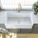 White Farmhouse Sink for Kitchen, DeerValley Grove 33"L x 18"W Fireclay Kitchen Sink Apron Front, Single Bowl Farm Sink Apron Sink with Stainless Steel Bottom Grid and Kitchen Sink Drain DV-1K512