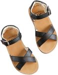 DADAWEN Girl's Summer Water Sandals Strappy Comfort Soft Flat Sandal (Toddler/Little Kid) Black US Size 5 M Toddler