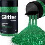 Hemway Emerald Green Glitter Fine 130g/4.6oz Powder Metallic Resin Craft Glitter Flake Sequins for Epoxy Tumblers, Hair Face Body Eye Nail Art Festival, DIY Party Decorations Paint