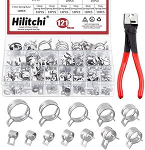 Hilitchi 121Pcs 12 Sizes Spring Band Hose Clamp Kit, 7MM-22MM Low Pressure Air Clip Clamp with Hose Clip Pliers, Fuel Line Hose Clips Silicone Vacuum Hose Clamp Fastener