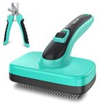 Dog Cat Self-Cleaning Slicker Brush + Nail Clippers Set for Shedding Grooming Long Short Hair. Safe Painless Bristles Removes Loose Fur, Undercoat, Mats, Tangled For Most Hair Types & Size Pet