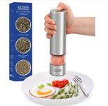 Electric Salt or Pepper Grinder - Battery Operated Ceramic Burr Peppermill Shaker - Automatic Stainless Steel Grinders - Mill with LED Light by Eparé