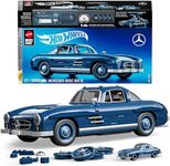 Mattel Brick Shop Hot Wheels Premium Series Building Set, Mercedes-Benz 300 SL with 1600 Pieces, Realistic Details and Metal Parts, Adult Collectors
