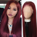 Towarm Burgundy Wig Long Straight Synthetic Lace Front Wig for Women Wine Red Lace Front Synthetic Wig Pre Plucked Natural Hairline with Baby Hair Cosplay Daily Wear Wig (Burgundy)