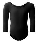 WEGETIT Gymnastics Leotards for Girls Toddler Ballet Dance Outfit Long Sleeve Bodysuit (Black, 6-8Years)