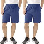 Azlax Mens 100% Cotton Shorts Set of 2 with Side Pockets - 100% Cotton Comfort Wear - Lightweight for Summer (XL, Pen Blue)