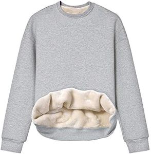 Gihuo Women's Winter Fleece Sherpa Lined Sweatshirt Crewneck Pullover Warm Heavyweight Long Sleeve Sweatshirt (02 Grey, Large)