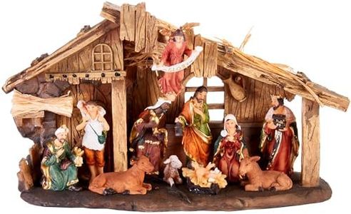 BRUBAKER Christmas Scene - 12.6 inches (32 cm) Nativity Set with 11 Hand Painted Figures - Resin Nativity Scene - Christmas Table Decoration - Christmas Decoration Sculpture