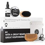 Beard Kit For Men with Beard Growth Balm and Beard Oil Includes Brush, Scissors, Cotton Travel Pouch and Gift Box by grace and stella