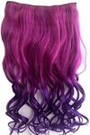 (hot pink to dark purple) - Fashion Sexy Two Tone Long Curl/curly/wavy Clip in Hair Extensions Pieces Wig Girls, Shade Hot Pink to Dark Purple