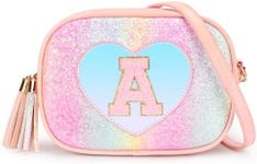 mibasies Kids Purse for Girls Gifts: Little Girl Purse with Letter - Toddler Purse Heart Crossbody Bag - Birthday Gifts for Girls (Glitter Rainbow A)