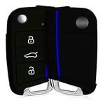 kwmobile Car Key Cover Compatible with VW Golf 7 MK7 3 Button Car Key Key Cover - Silicone Protective Car Key Fob Case - Black/Blue