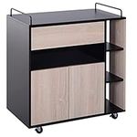 HOMCOM Rolling Kitchen Storage Trolley Cart Cupboard Island Cabinet Shelves 2 Handle With Locking Wheels