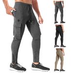 BROKIG Mens Ripstop Cargo Jogger Trousers, Gym Pants Running Bottoms Sport Workout Sweatpants for Men with Pockets (XL, Dark Grey)