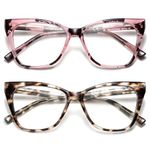 LKEYE Oversized Reading Glasses Women Cat Eye Computer Readers Stylish Ladies Designer Fashion Large Unbreakable Eyewear 2Pack Pink & White Tortoise LK6042 +0.00