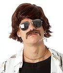 70's Shag Wig and Mustache Set Short Brown Wigs Mens 60’s Hippie Costumes Fits Adults & Kids