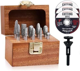 TiERGS Tungsten Carbide Burr Set 1/4" Shank 10Pcs Die Grinder Bits Rotary Cutting Burrs Double Cut for Metal Steel Wood Weld Concrete Deburring Finishing Carving (1/4" Shank 10PC)