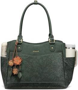 LOVEVOOK Laptop Bag for Women, 17.3 inch Original Vintage Work Tote Bag Computer Office Teacher Bag with Large Cup Holder,Embossed Green