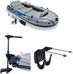 Intex Excursion 5 Person Inflatable Boat Set with 2 Aluminum Oars and Pump, Intex 12V Transom Mount Boat Trolling Motor, and Intex Motor Mount Kit