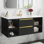 DWVO 40'' Floating Vanity Bathroom with Undermount Sink, Bathroom Cabinet Vanity Wall Mounted with 2 Drawers with Metal Handles, 3 Holes, Black