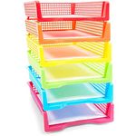 Set of 6 Rainbow Turn In Trays for Teachers, Plastic Classroom Paper Organisers, Colourful Storage Baskets for Office (10 x 3 x 13 In)