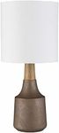 BoutiqueRugs Kumlu Modern Resin Bedside Table Lamp for Bedroom Nightstand - End Side Lighting for Living Room - Shade Linen - White, Brown, Tan, Beige - 17,5" H