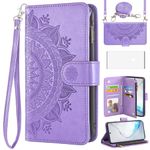 Asuwish Phone Case for Samsung Galaxy Note 10 Plus Note10+ 5G Wallet Flip Cover with Tempered Glass Screen Protector and Mandala Flower Card Holder Cell Note10 + Notes 10+ Ten Not S10 10Plus Purple