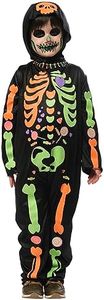 RUBIES Costume Scheletro di caramelle lucide per bambino e bambina, Tuta con capuccio, Ufficiale Rubies per Halloween, Carnevale, Feste e cosplay